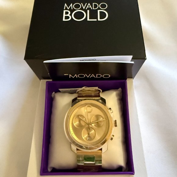 Movado Bold Trend propel Chrono Gold Tone Steel Case & Band Men's Watch 3601042 - Picture 2 of 7